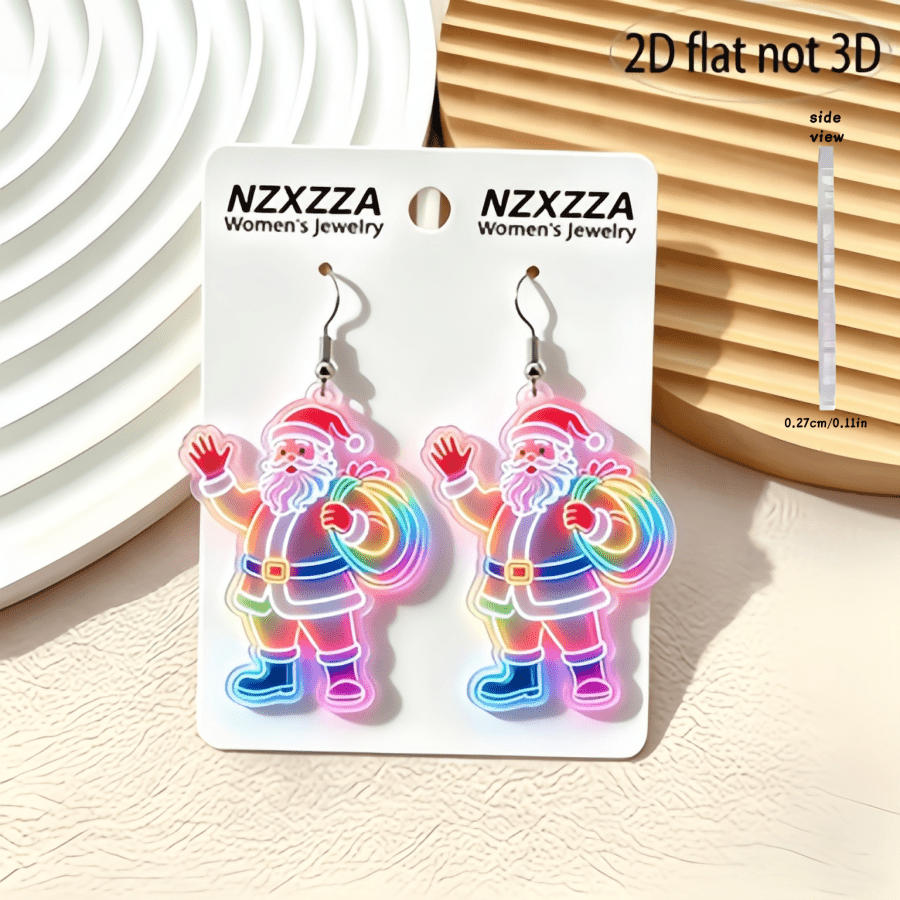 Neon Santa Claus Dangle Earrings, Holiday Party Gift